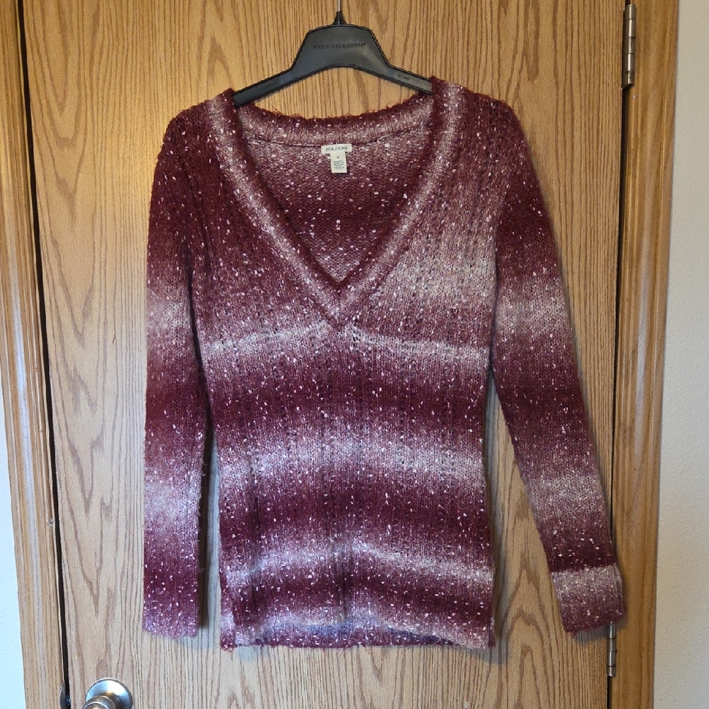 Maurices Burgundy and Cream V-Neck Sweater